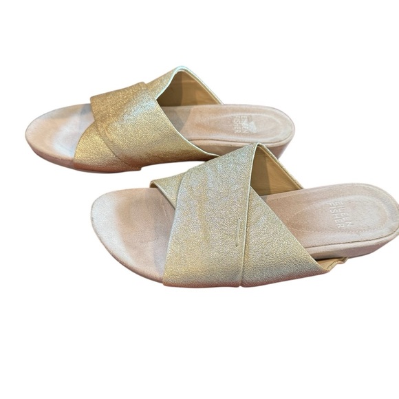 Eileen Fisher Shimmering Gold Crisscross Mules - Picture 4 of 6